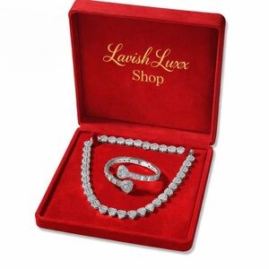 Baguette heart Silver necklace and bracelet Set , heart necklace 16inch